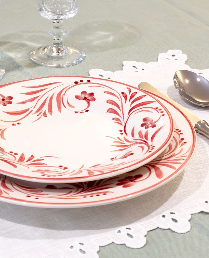 Plato postre Floral burdeos
