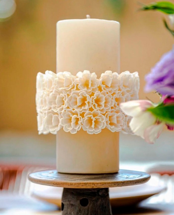 Vela flor grande marfil 2
