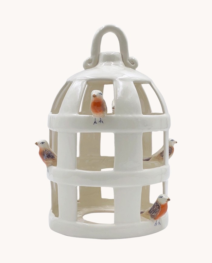 Jaula portavelas blanca