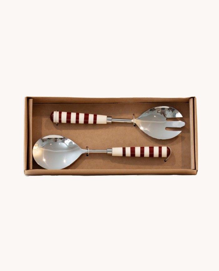 White and maroon striped serving cutlery Set